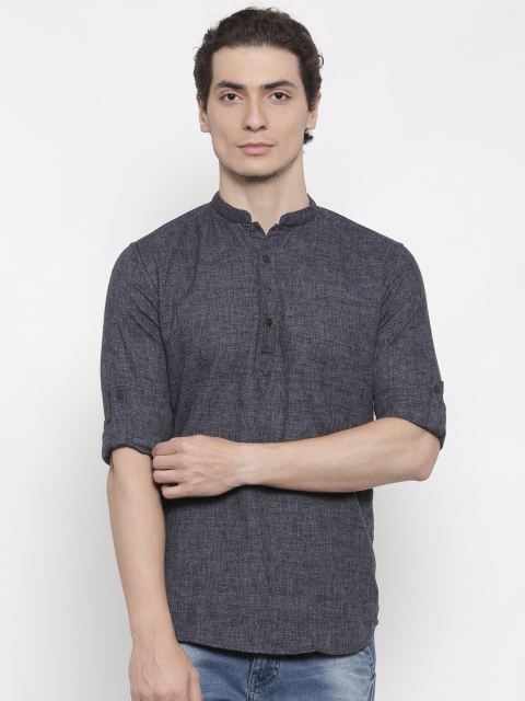 

British Club Men Navy Solid Straight Kurta, Navy blue