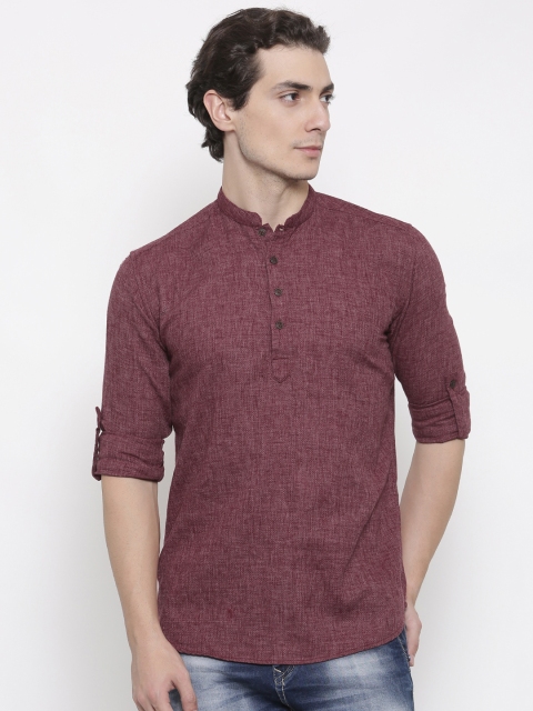 

British Club Men Maroon Woven Design Straight Kurta