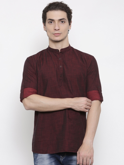 

British Club Men Maroon Solid Straight Kurta