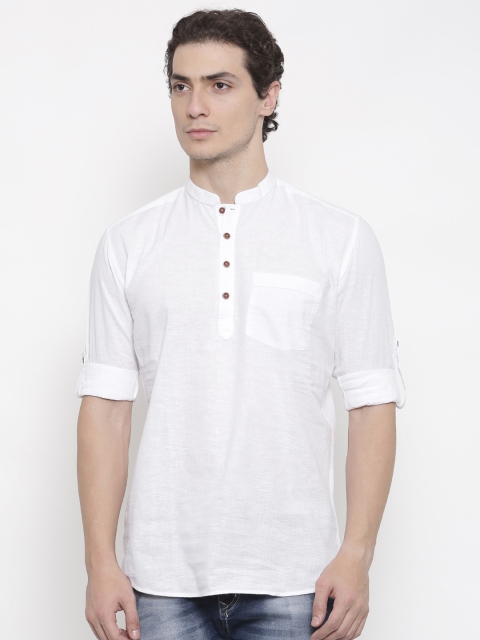 

British Club Men White Solid Straight Kurta