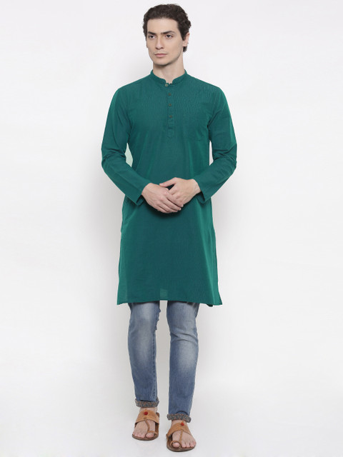

British Club Men Green Striped Straight Kurta
