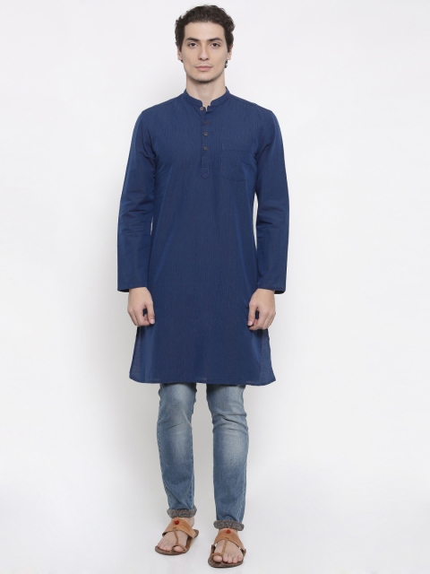 

British Club Men Navy Blue Striped Straight Kurta