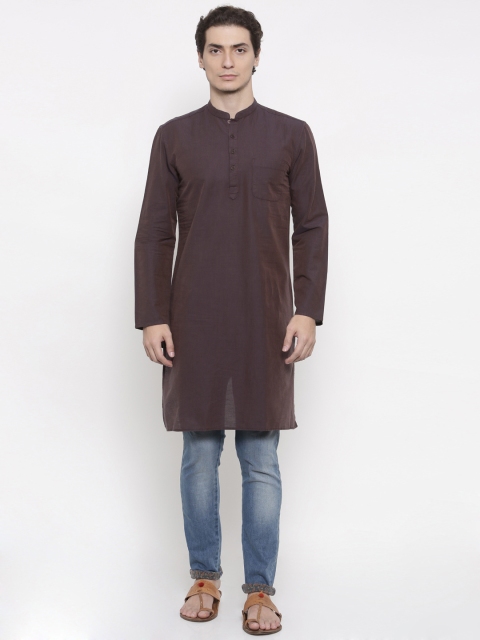 

British Club Men Brown Striped Straight Kurta