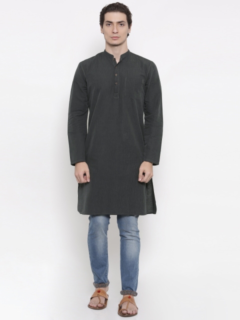 

British Club Men Olive Green Solid Straight Kurta