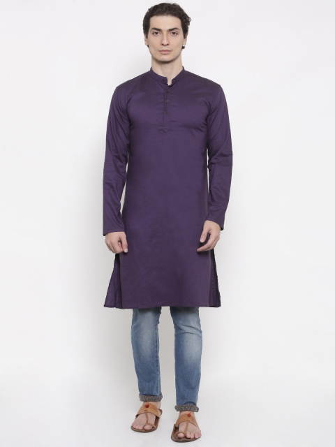 

British Club Men Purple Solid Straight Kurta