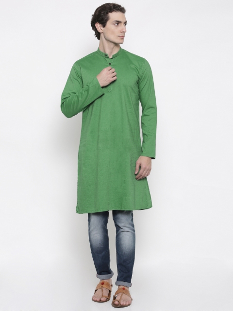 

British Club Men Green Solid Straight Kurta