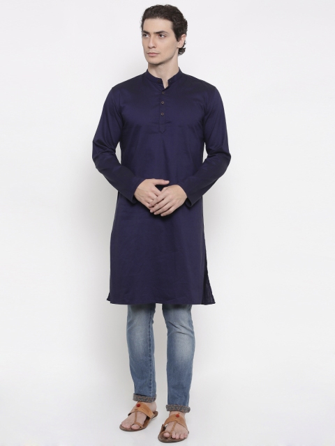 

British Club Men Navy Solid Straight Kurta, Navy blue