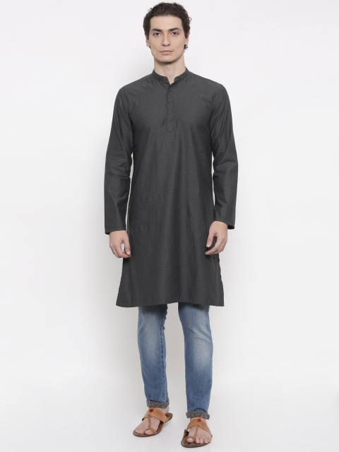 

British Club Men Black & Grey Checked Straight Kurta