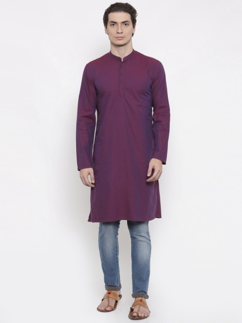 

British Club Men Purple Self Design Straight Kurta