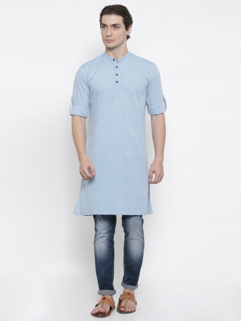 

British Club Men Blue Woven Design Straight Kurta