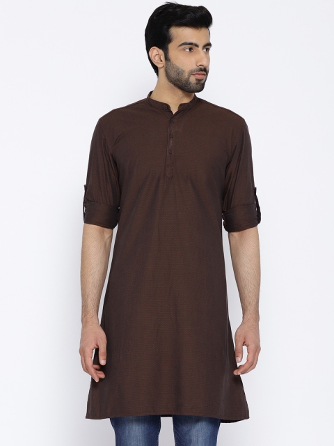 

British Club Men Brown Woven Design Straight Kurta