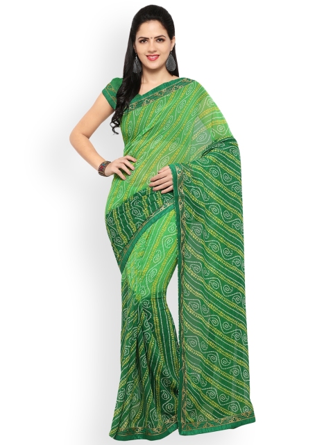 

Blissta Green Bandhani Print Poly Georgette Saree