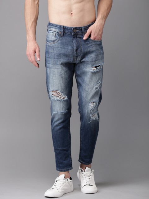 

HERE&NOW Men Blue Slim Fit Mid-Rise Mildly Distressed Cropped Jeans
