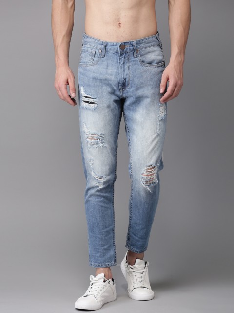 

HERE&NOW Men Blue Slim Fit Mid-Rise Mildly Distressed Cropped Jeans