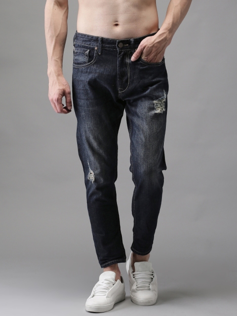 

HERE&NOW Men Blue Tapered Fit Mid-Rise Mildly Distressed Cropped Jeans