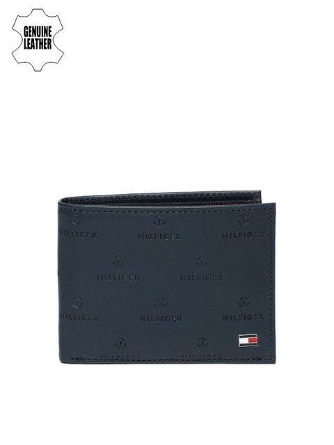 

Tommy Hilfiger Men Navy Blue Self Design Two Fold Leather Wallet