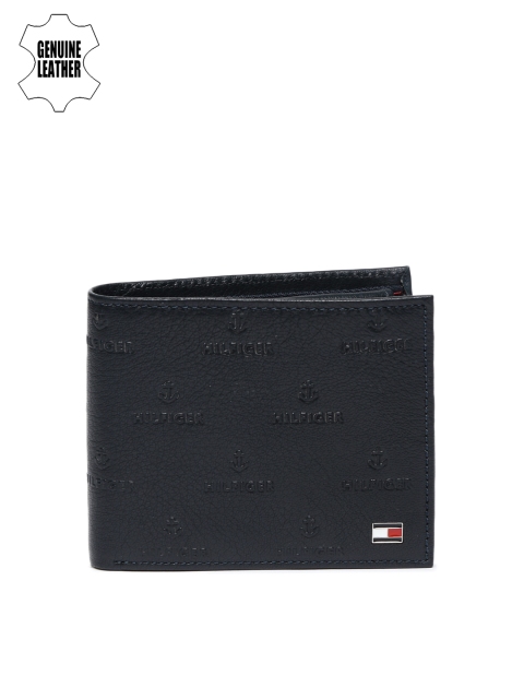 

Tommy Hilfiger Men Navy Blue Self Design Two Fold Leather Wallet