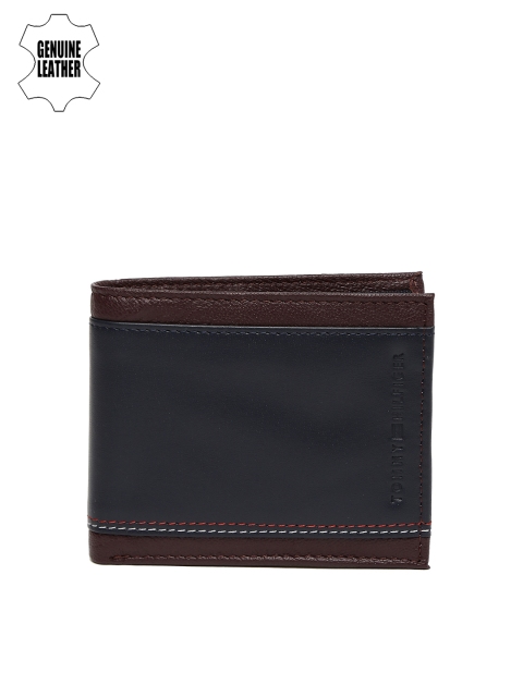 

Tommy Hilfiger Men Navy Blue & Maroon Colourblocked Genuine Leather Two Fold Wallet