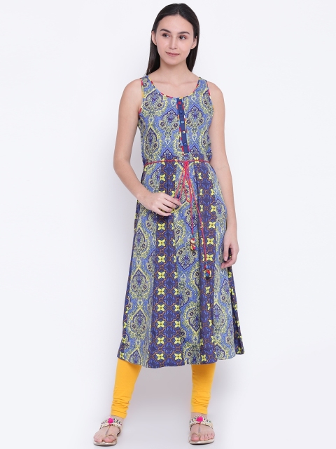 

Rangriti Women Blue & Yellow Printed Anarkali Kurta