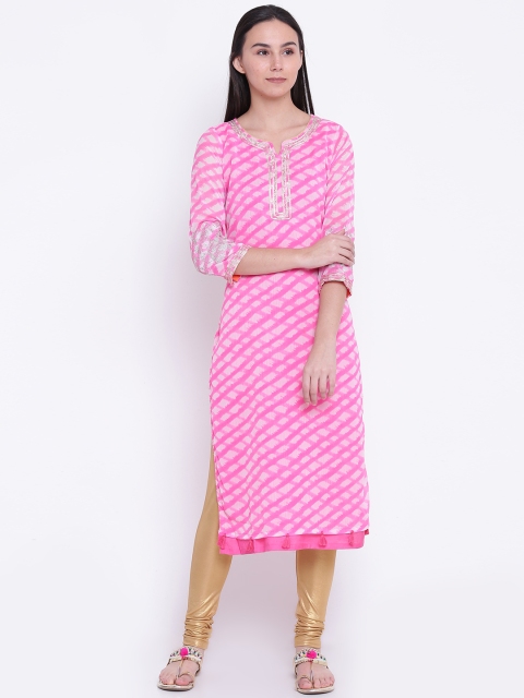 

Rangriti Women Pink & Off-White Printed Straight Kurta