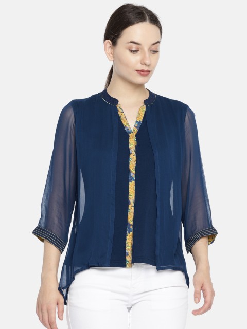 

Rangriti Women Blue Semi-Sheer Solid Top