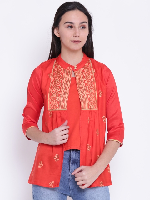 

Rangriti Orange Printed Layered A-Line Kurti