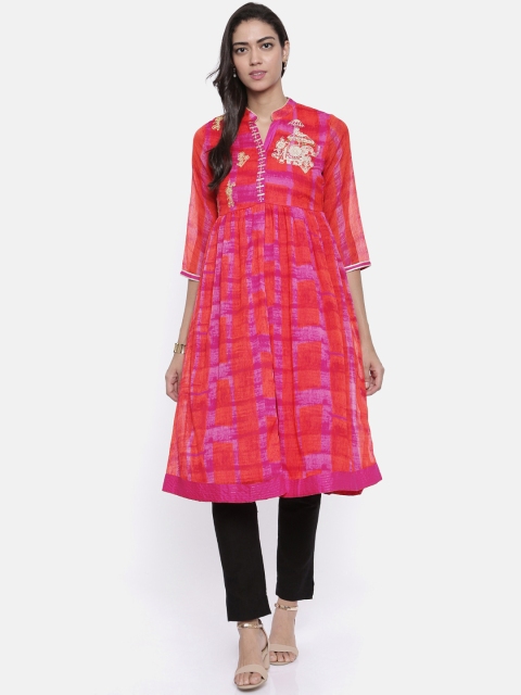 

Rangriti Women Pink & Orange Printed A-Line Kurta