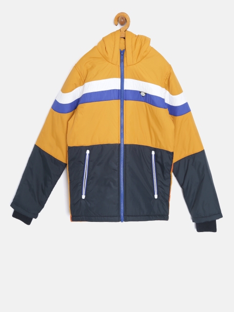 

Monte Carlo Boys Mustard Yellow & Navy Blue Colourblocked Hooded Padded Jacket