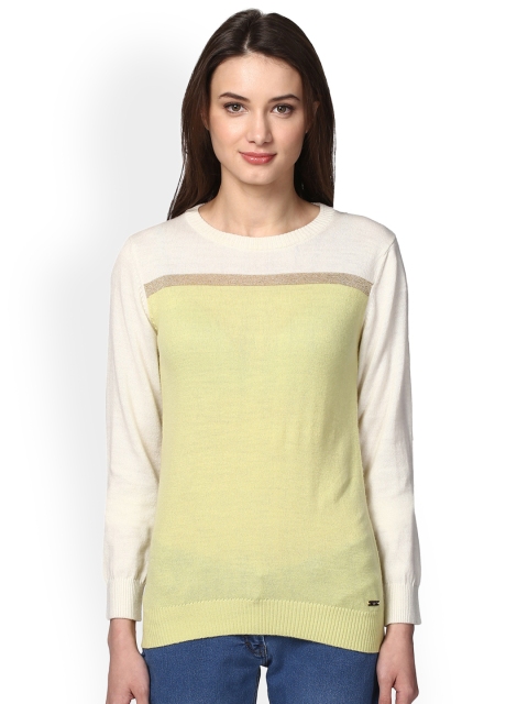 

Park Avenue Women Yellow & White Colourblocked Pullover