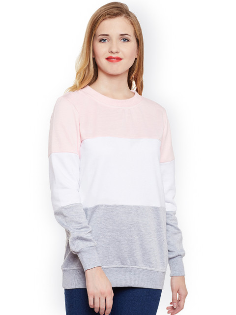 

Belle Fille Women Pink & White Colourblocked Sweatshirt