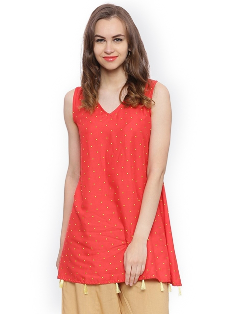 

Avaana Red Printed A-Line Kurti