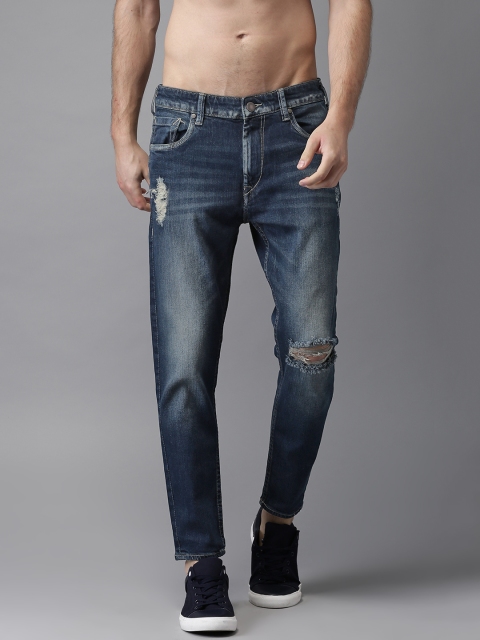 

HERE&NOW Men Blue Slim Fit Cropped Mid-Rise Mildly Distressed Stretchable Jeans