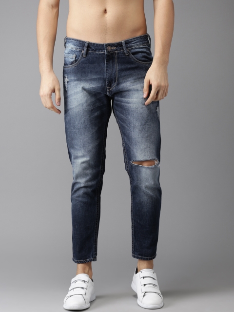 

Moda Rapido Men Blue Slim Fit Cropped Mid-Rise Slash Knee Jeans