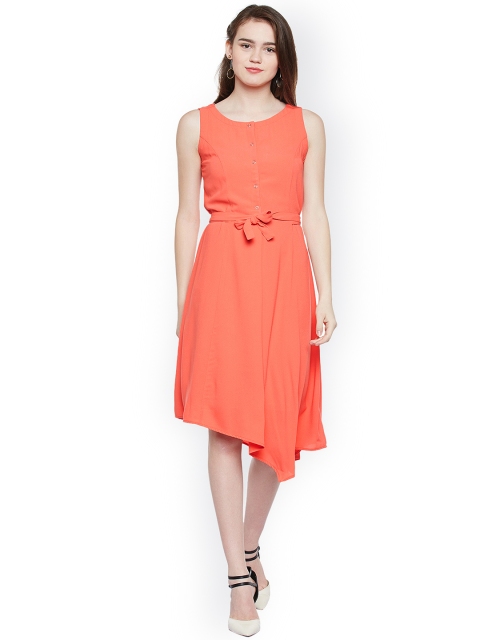 

Latin Quarters Women Orange Solid Fit and Flare Dress