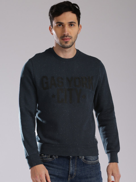 

GAS Men Navy Self Design Sweatshirt, Navy blue