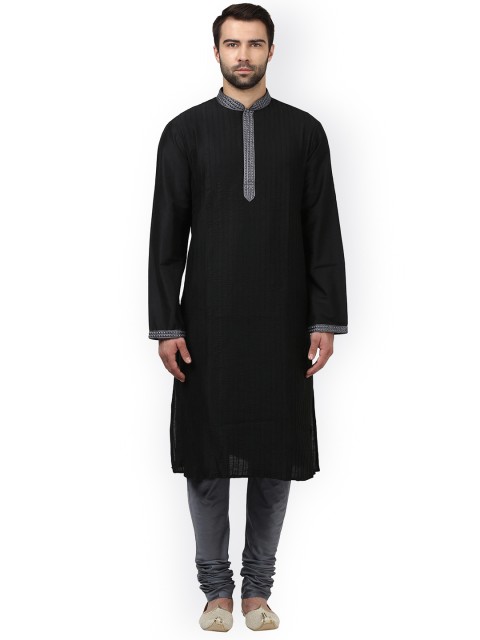 

ethnix by Raymond Men Black & Grey Self Design Kurta with Churidar