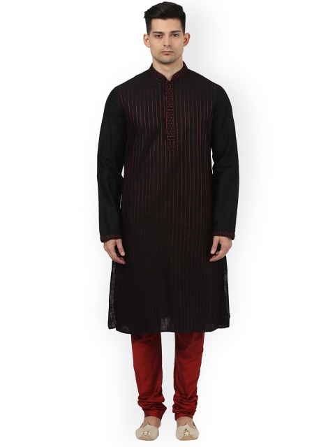

ethnix by Raymond Men Black & Maroon Embroidered Kurta with Churidar