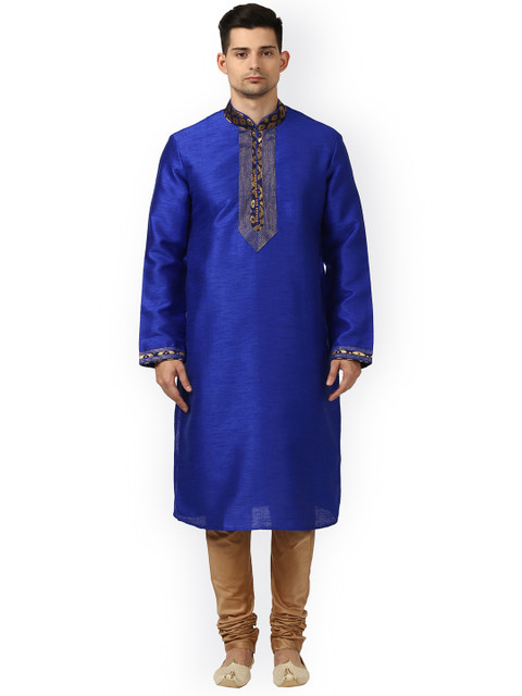 

ethnix by Raymond Men Blue & Brown Solid Kurta with Churidar
