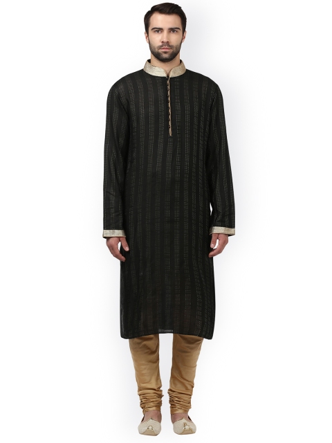 

ethnix by Raymond Men Black & Beige Self Design Kurta with Churidar