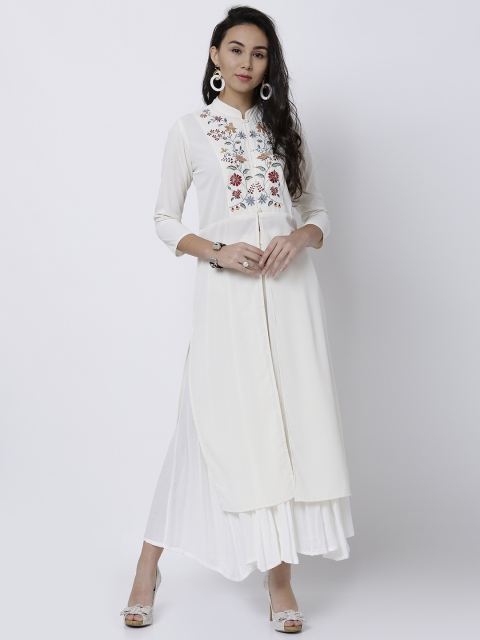 

Vishudh Women White Embroidered Straight Kurta