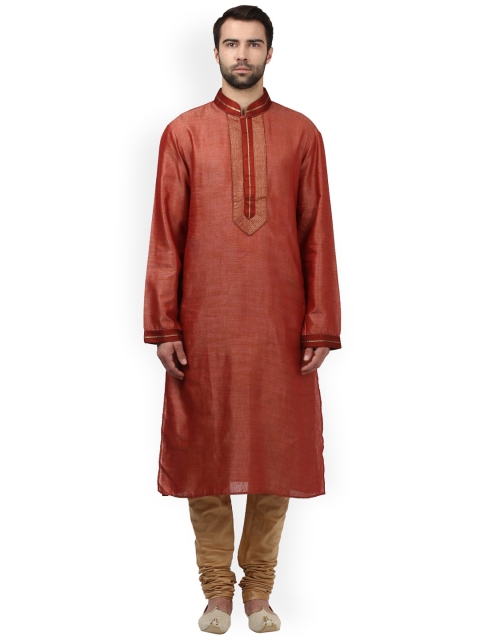 

ethnix by Raymond Men Rust Brown & Beige Solid Kurta with Churidar