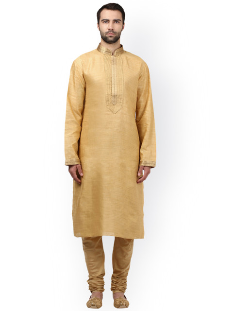 

ethnix by Raymond Men Beige Self-Design Kurta with Pyjamas