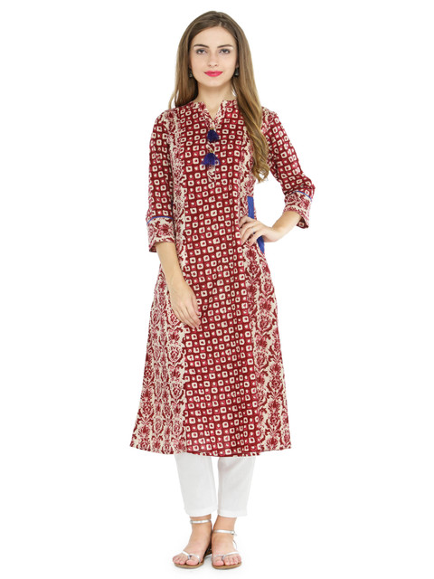 

Indibelle Women Maroon & Cream-Coloured Printed Kurta with Trousers