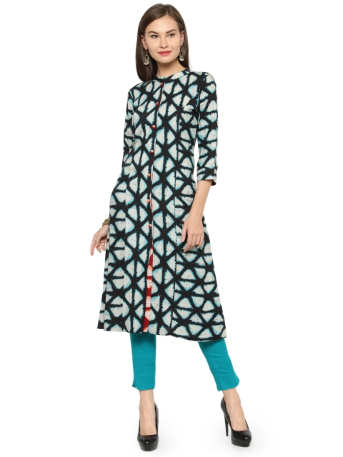 

Indibelle Women Blue & Teal Blue Printed Kurta with Trousers