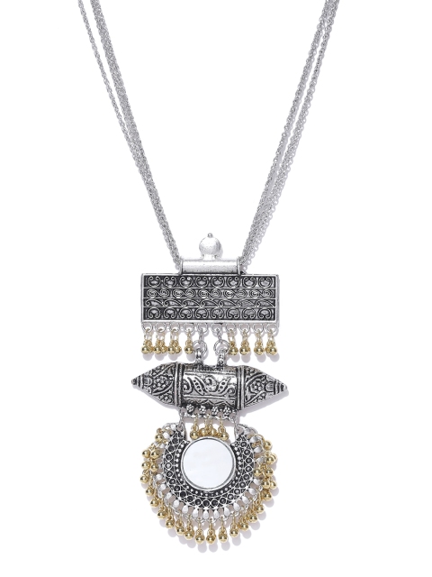 

Infuzze Silver & Gold-Toned Textured Antique Multistranded Necklace