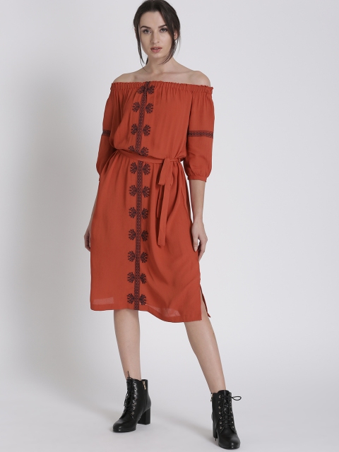

Chemistry Women Rust Red Solid A-Line Dress