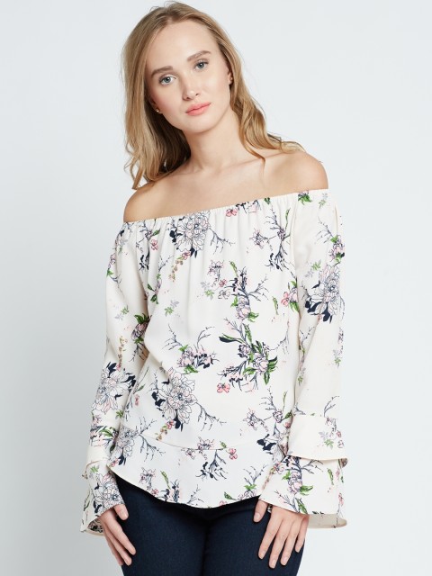 

Marie Claire Women Off-White Floral Print Bardot Top