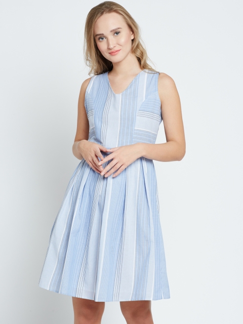 

Marie Claire Women Blue Striped Fit and Flare Dress