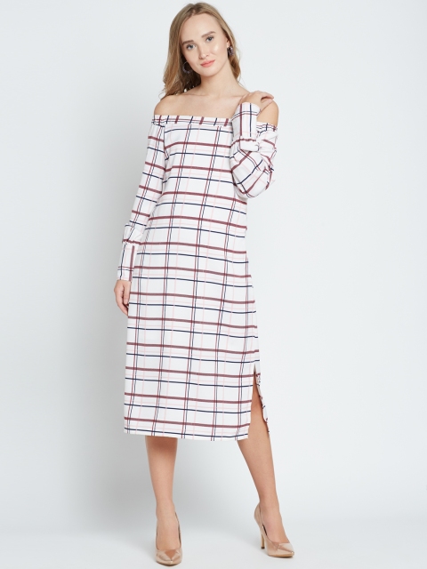 

Marie Claire Women Off-White & Maroon Checked Sheath Dress