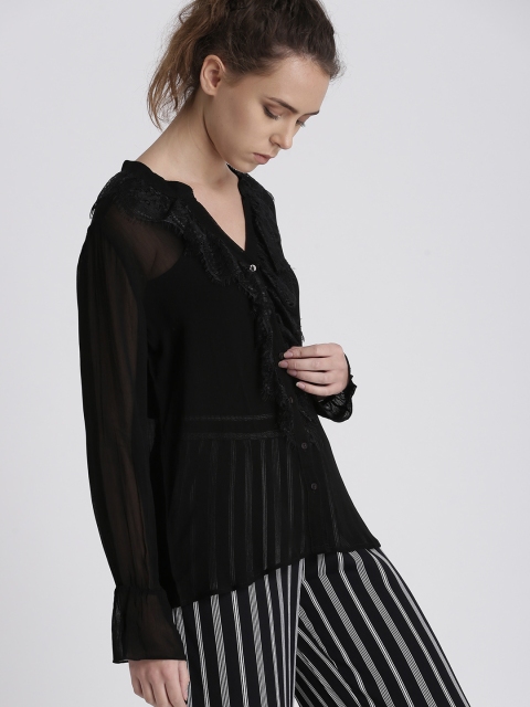 

Chemistry Women Black Regular Fit Solid Casual Shirt